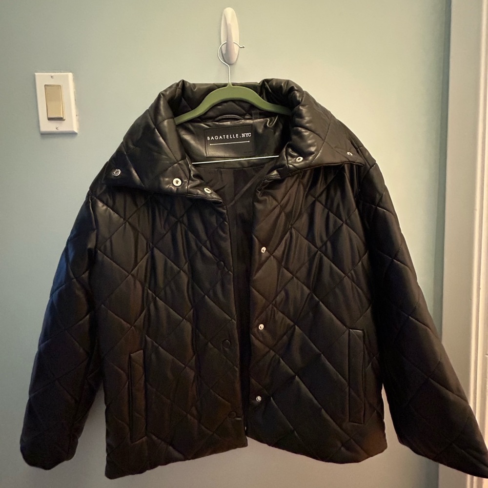 Bagatelle Black Leather Quilted Puffer Jacket